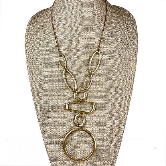 Cato Goldtone Asymmetric Modern Circles Necklace w/ Adjustable Chain - Picture 2 of 4